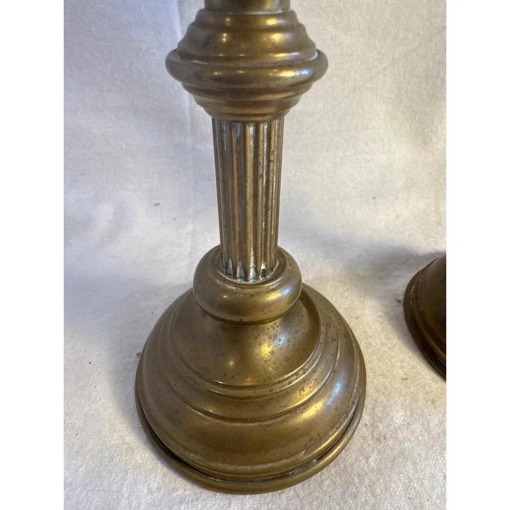 Vintage Brass Candlestick Holders Pair Fluted Column Neoclassical Taper Set